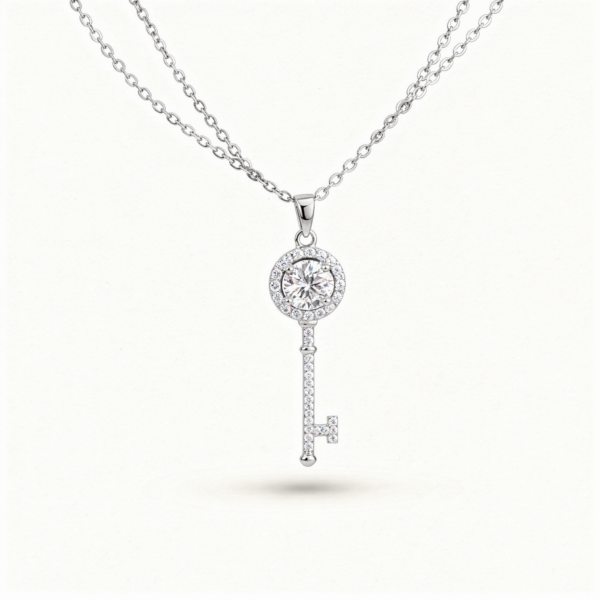 Collier argent clef luxe D 1ct moissanite