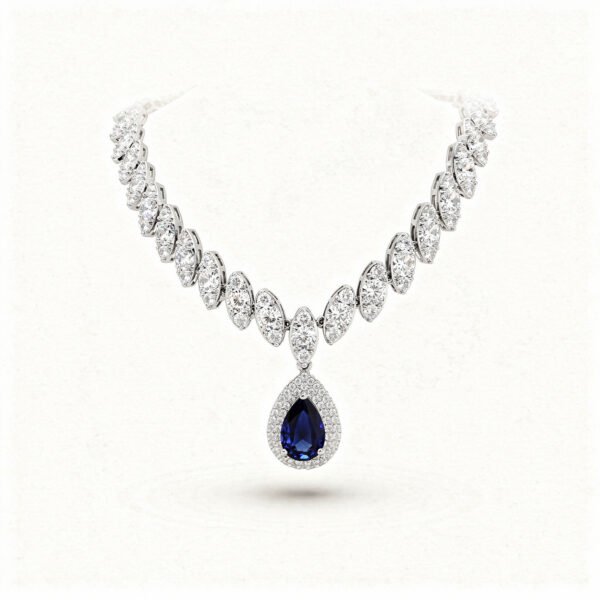 Parure argent leaf drop zirconium bleu