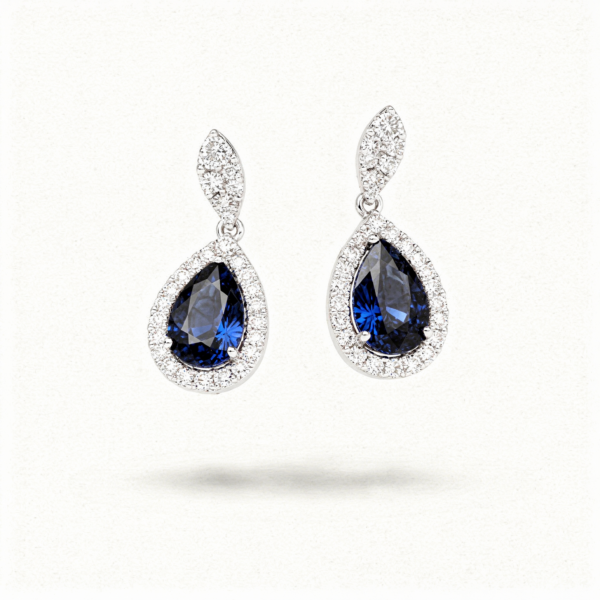 Boucle d'oreille argent gemstone coeur bleu