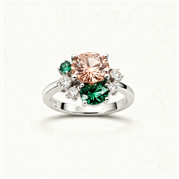 Bague argent 925 design green vine round rose vert