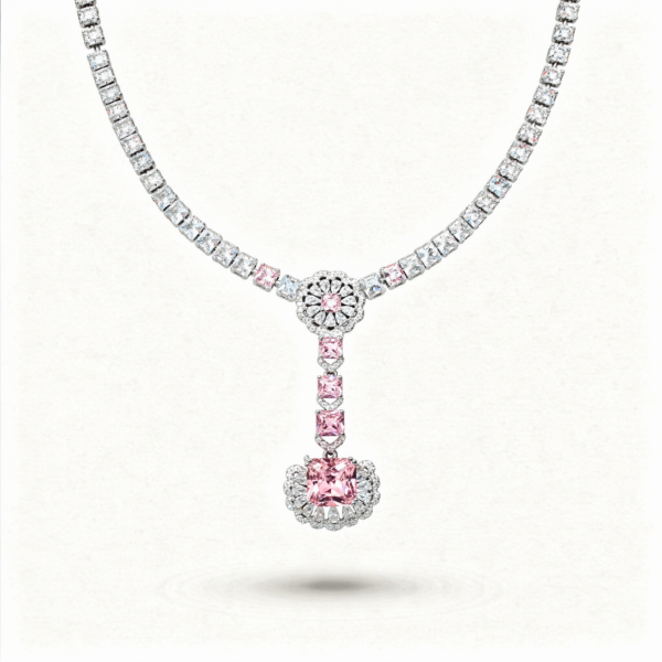 Parure argent 925 pendante cérémonie zirconium rose