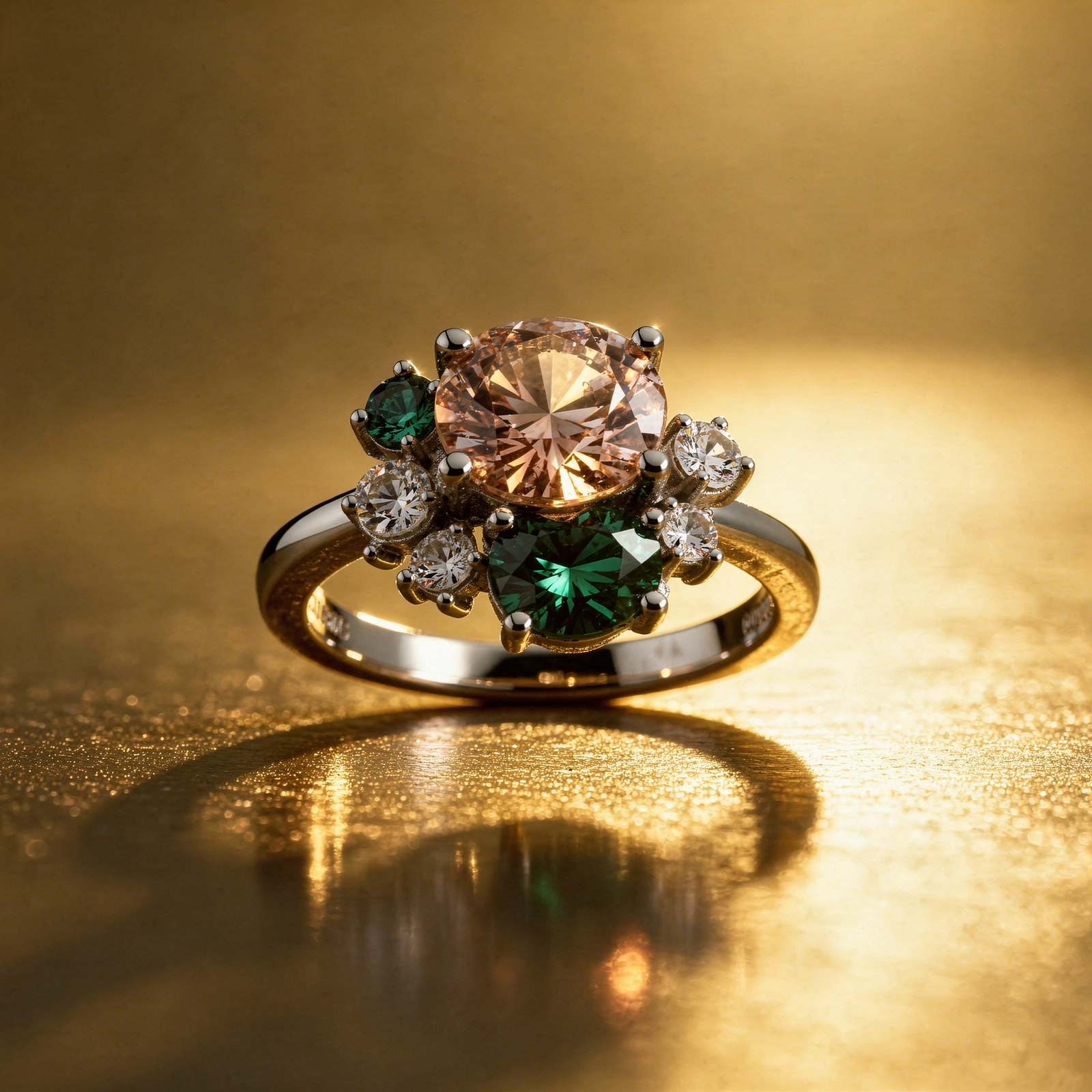 Bague argent 925 design green vine round rose vert