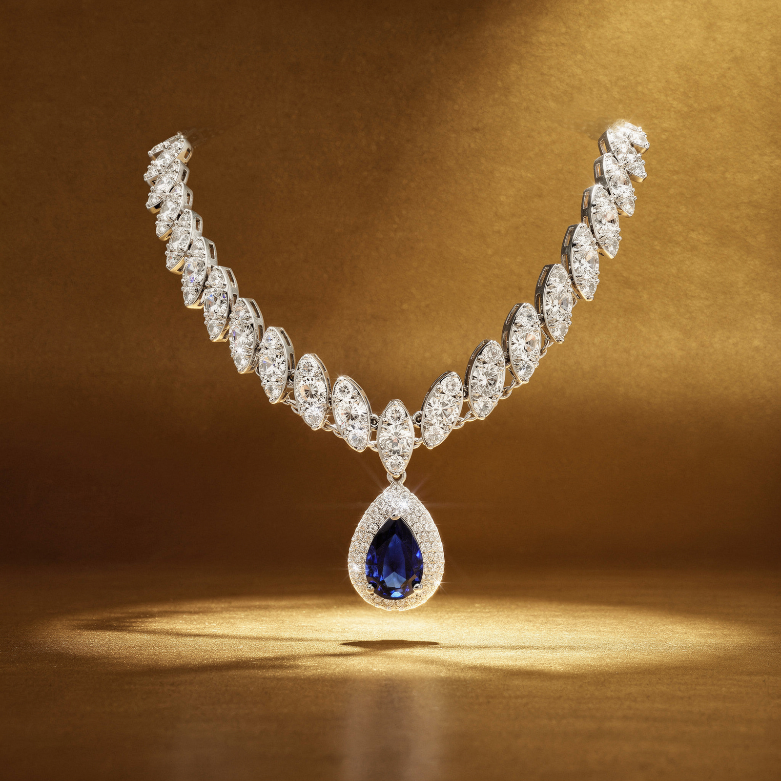 Parure argent leaf drop zirconium bleu